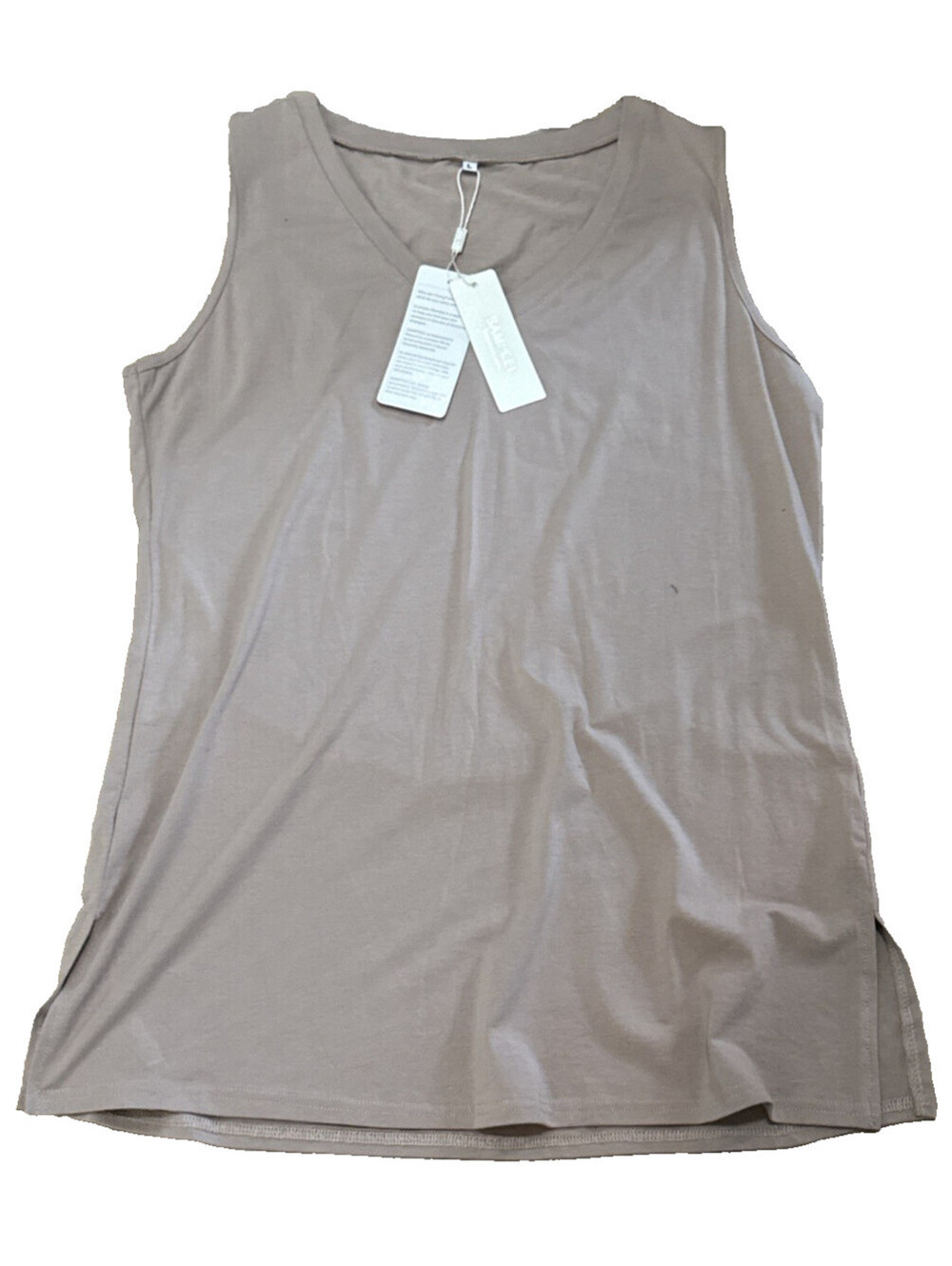 Sampeel Simple Lifestyle L NWT Tan Sleeveless V-neck Knit Top Leisure Comfort